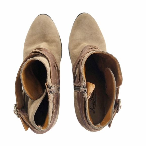 Lucky Brand "Elwood" Tan Suede Belted Booties - Picture 3 of 11